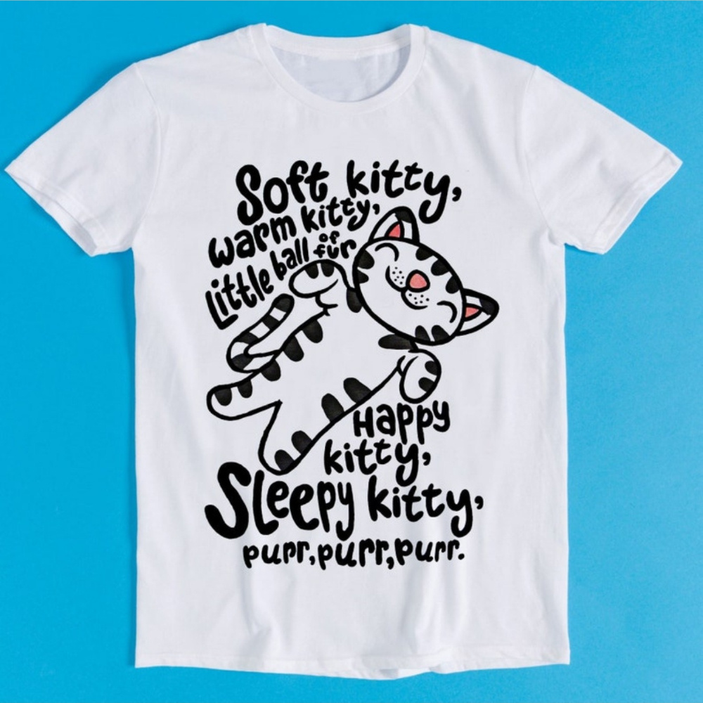 

soft Kitty, Warm Kitten" Funny T-shirt, Cute Retro Cartoon Tee, Perfect Christmas Gift For Cat Lovers And Gamers