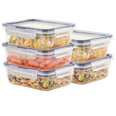 Zestaw 10 sztuk: 5 pojemników + 5 pokrywek, duża pojemność 33,81oz/1000ml, wytrzymałe przezroczyste pojemniki do przechowywania żywności z PP, pojemniki na żywność przeciwdziałające zapachom, bezpieczne do zamrażarki, pojemniki do przechowywania w lodówce, układane w stos, szczelne, odporne na