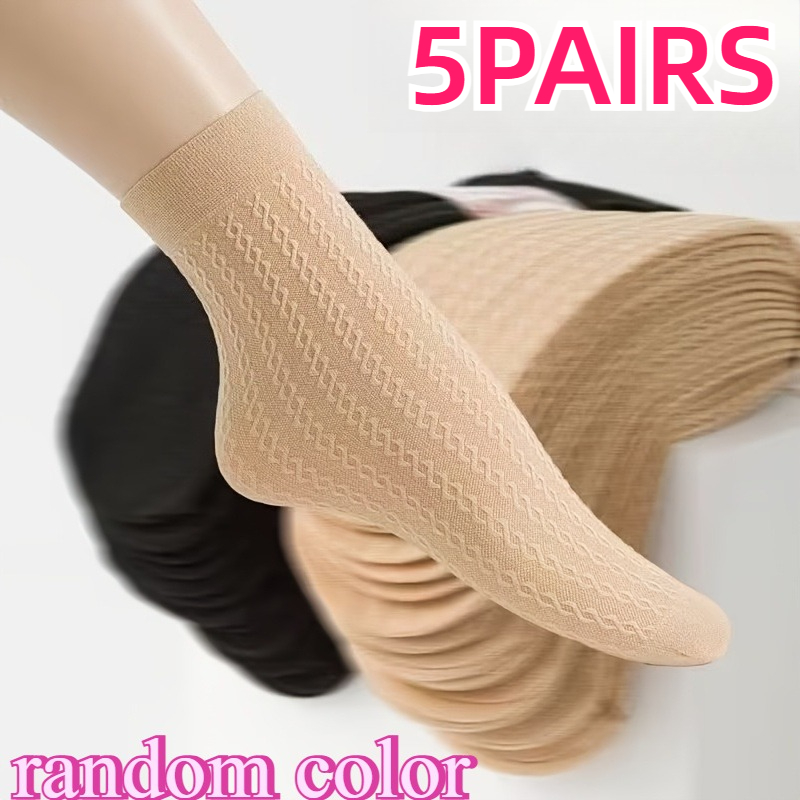 TEMU Lot aléatoire de 5 paires de chaussettes en velours épais pour femmes - Durables, motif floral, lavage à uniquement, pour la Saint-Valentin, la