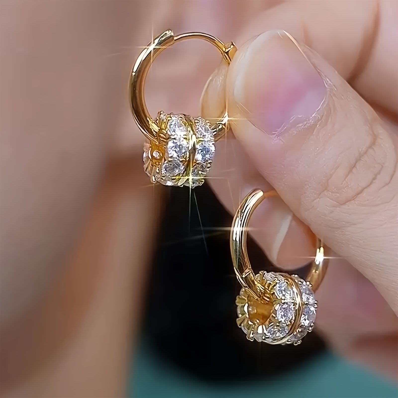 TEMU Pendientes de aro redondos para mujer, estilo lujoso y minimalista, de cobre con circonita cúbica sintética micro-talla engastada. Pendientes de