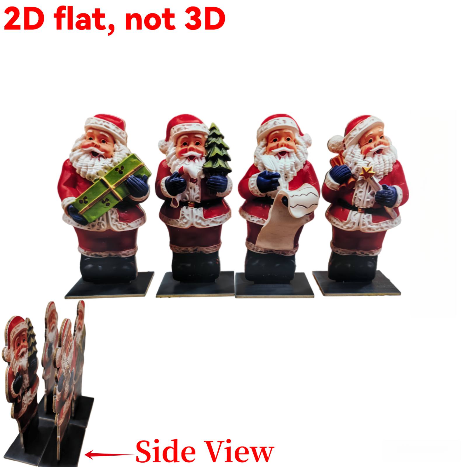 TEMU 2d Flat, 4pcs Santa Wooden Ornament Set, Holding Gift Box, Mini Christmas Tree, Wish Scroll, Star Staff, Face Clothing Texture Printed Exquisite