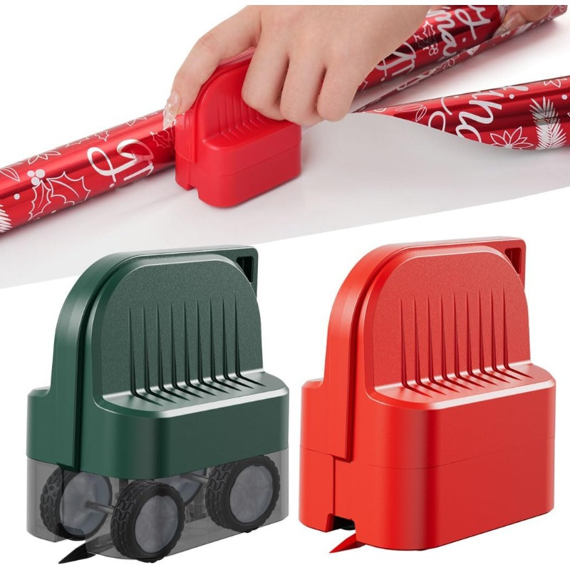 

2pcs Wrapping Paper Cutter With Wheels, Uncharged For Birthday And Christmas, Fits Rolls And Papers