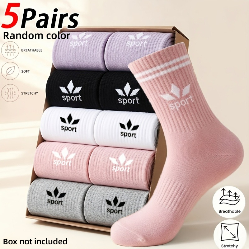 TEMU Lot de 5 paires de chaussettes de sport , couleurs aléatoires, chaussettes de sport longues à taille haute, adaptées au , au football, au tennis