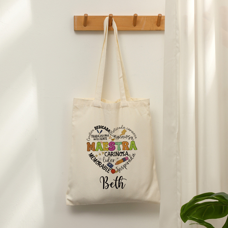 Borsa In Tela Di Cotone Con Iniziale Ricamata, TOPDesign, 43x30x20 Cm, Naturale, Regalo Personalizzato Donna