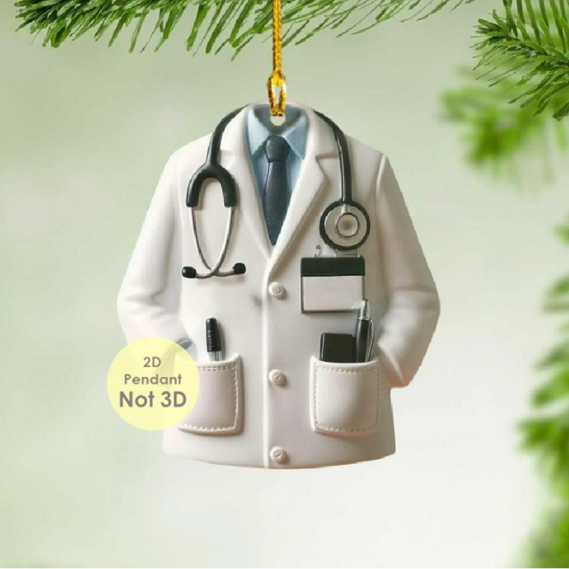 

1pc Acrylic Doctor Coat Ornament With Stethoscope, Id Badge, And Pen, Medical Themed Hanging Decoration For Car, Christmas Tree, Office, Bedroom