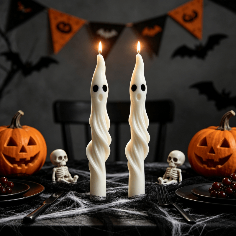 3pcs halloween long   halloween themed taper candles spiral white candles white candles for halloween home parties and whimsical creative atmosphere decor suitable for  