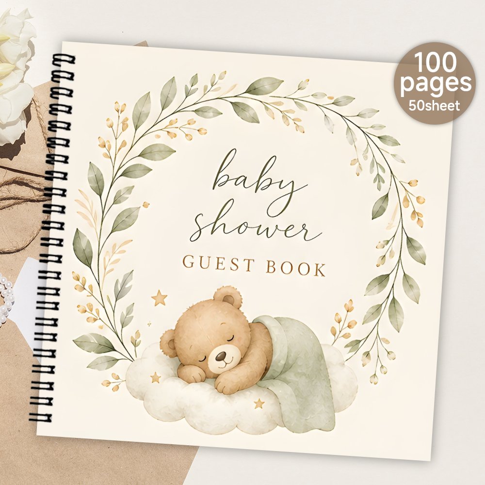 TEMU 'or 1 pièce, 'or shower, livre de signature pour invités, livre de messages avec pages vierges, album souvenir avec motif de couronne d'ours et