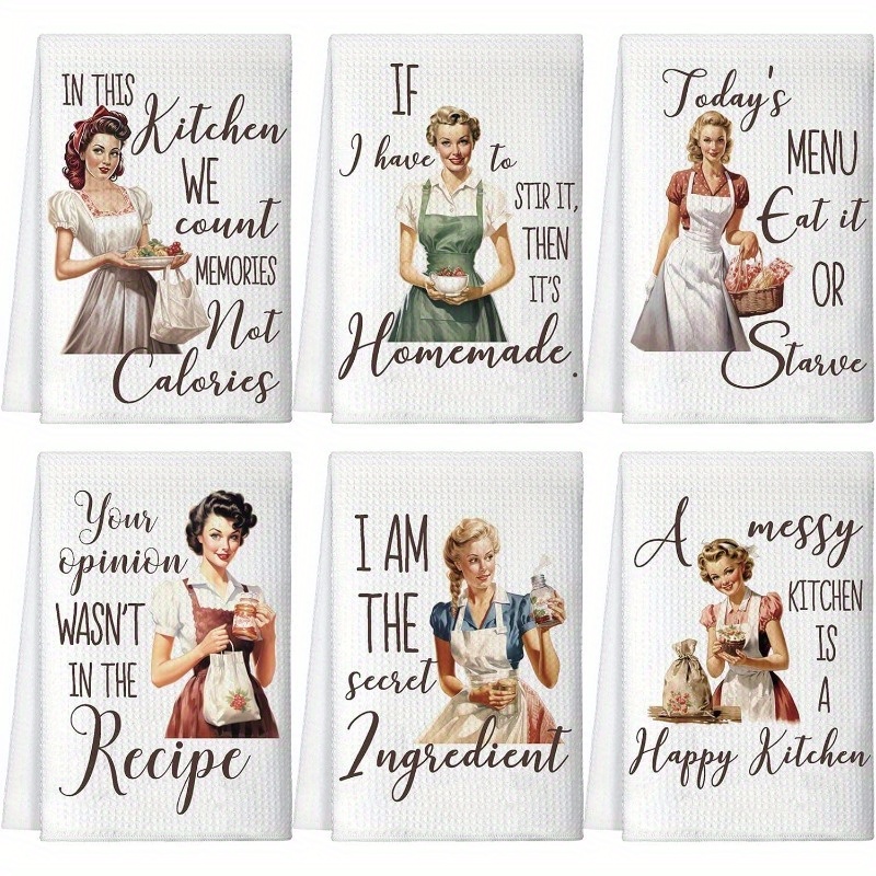 TEMU 6pcs 18&times;26 Inch Funny Joked Kitchen Dish Towel Bar Absorbent Funny Dish Tea Towels With Sayings Hilarious Hand Kitchen Gift For Hostess Mom Housewarming Gifts For Women