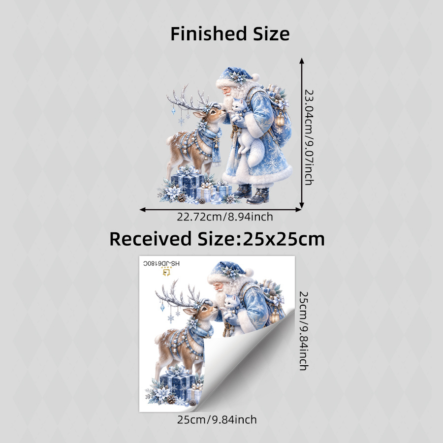 TEMU 1pc Winter Xmas Static Window Cling, Elegant Blue Outfit Santa, Reindeer And White Cat, Gift Boxes And Lantern, Snowflake Floral Decor, Festive