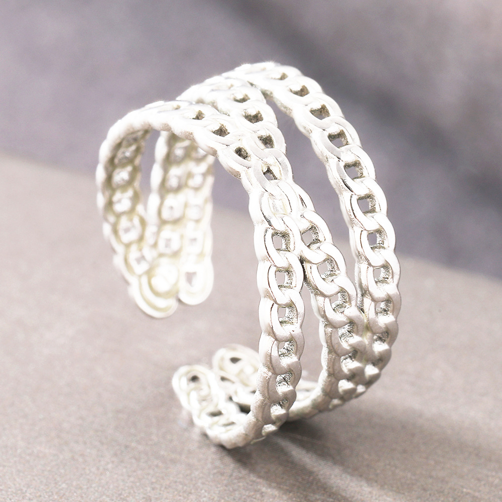 Double-Layer Cuban Chain Link Open Ring