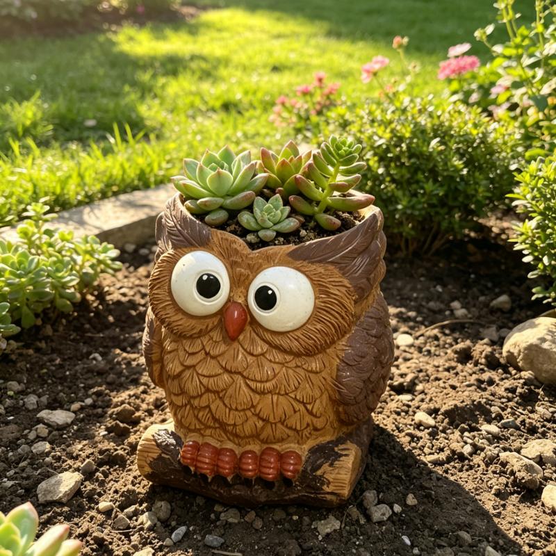TEMU 1pc Fun Large-diameter Owl Resin Flowerpot, Suitable For Indoor And Outdoor Use. Succulents And Small Plants. Ideal For Garden Decoration And
