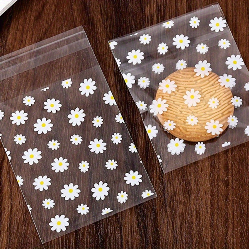 

50pcs/set, Daisy Printed Plastic 8*10cm Self-adhesive Opp Bags, Suitable For Packaging Jewelry, Gifts, Stores, Parties And Other Holiday Packaging Bags