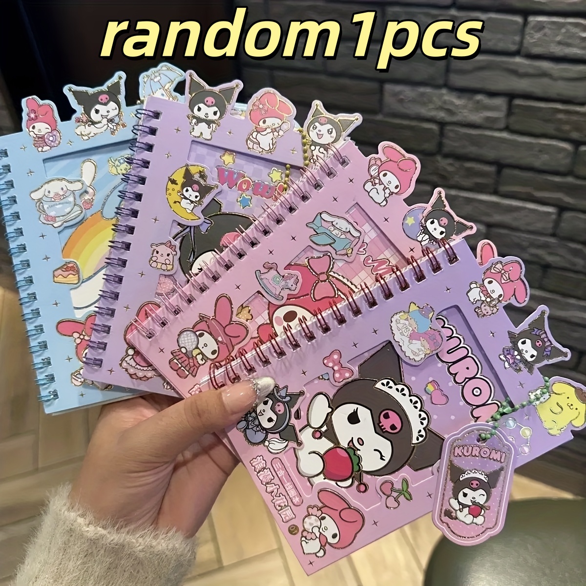 E-shop Zufällige 1 Stück, Pompompurin, Kuromi, My Melody Sticker, Süßes Set mit Spiralnotizbuch-Anhänger, Geeignet für Teenager