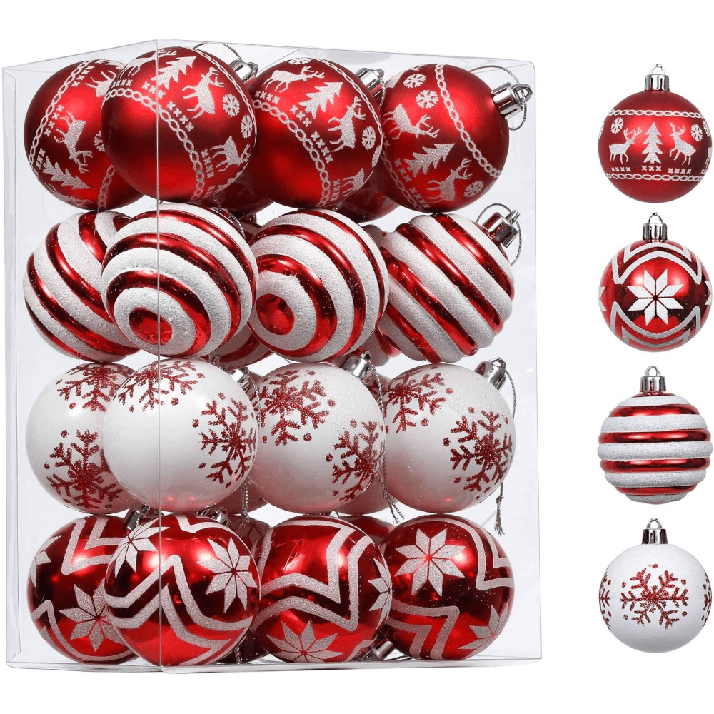 TEMU 24pcs, 6cm/2.36inch Red And White Christmas Balls Set - Plastic Hanging Decoration For Home, Wedding, Party - Hand-painted Red And , Christmas