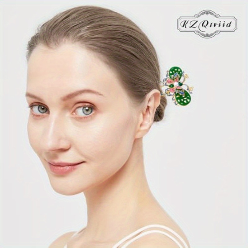 hair accessories copper vintage handcrafted colour   jade   ushape hair stick and hairclip. hair chopsticks for women, special occasion hairpin, bridal hairpiece, artistic hair accessory, decorative hair stick, enamel detailing, jadeinspired design, stylish hairpin, hair jewelry, gift for her,   Product details 2