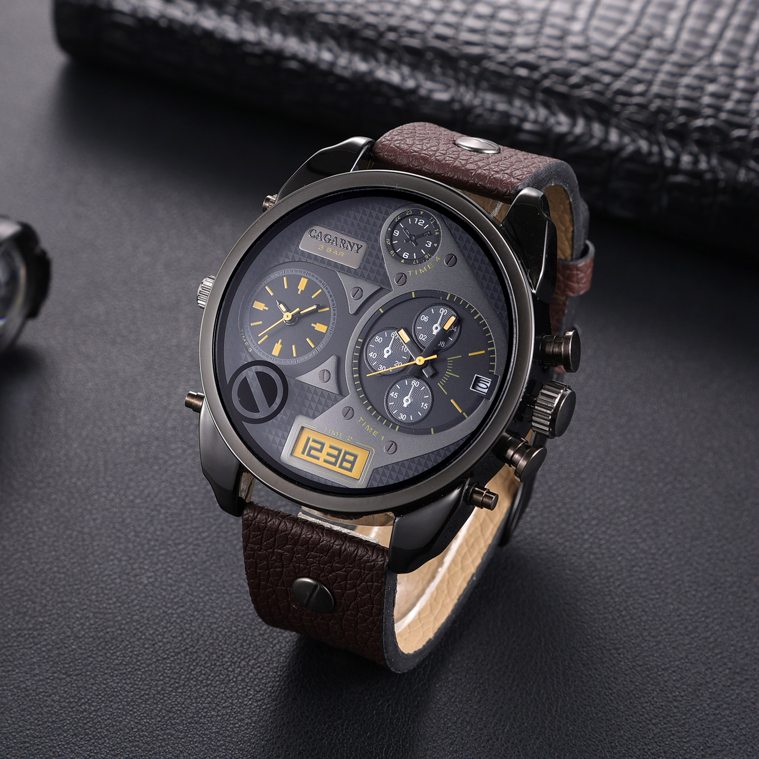 TEMU Retro Style Men's Watch Dual Movement Large Black Dial Casual Fashion Men's Watch Gentleman Versatile Men's Watch Gift