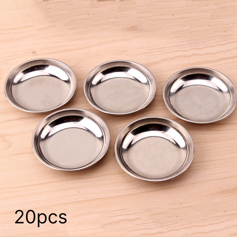 TEMU 20pcs Stainless Steel Round Plate Mini Plate Soy Sauce Dish Flat Round Tray Dipping Sauce Dish Plate Seasoning Dish Dipping Sauce Dish