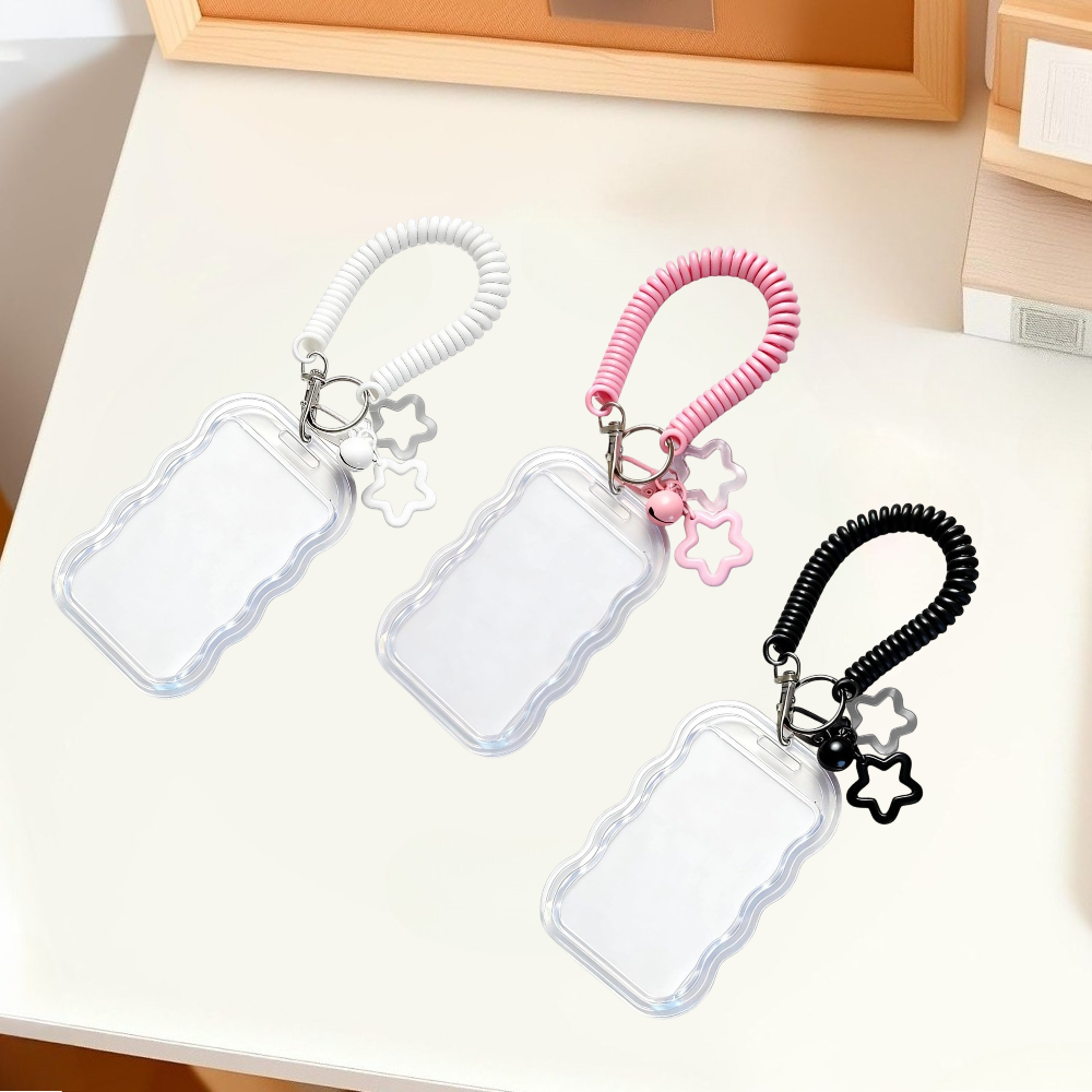 TEMU 3pcs Set Of Cute And Sweet Photo Card Keychains, Star And Wave Photo Card Keychains, Card Photo Holders, Transparent Holders With Creative Photo