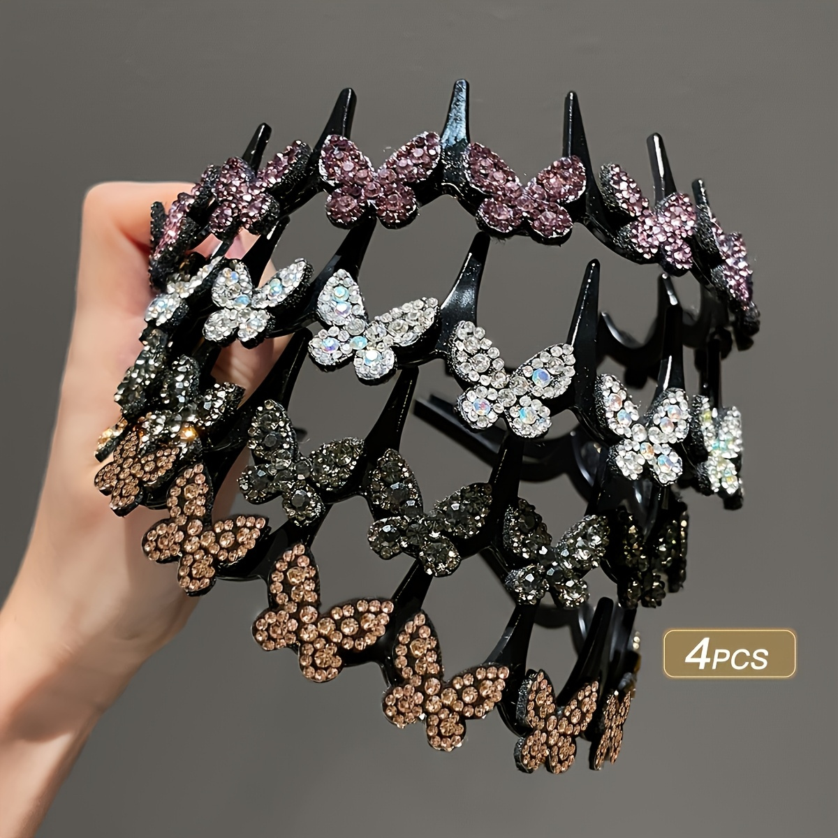 TEMU 4pcs Elegant And Up Headbands With Rhinestone Decorations For Women