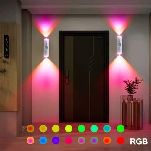 4 led rechargeable rgb motion sensor night light 2pcs up and down lighting usb type c charging magnetic mounting colorful neon color changing wall light cats light 36v wall mounted led smart light hill shaped dimmable