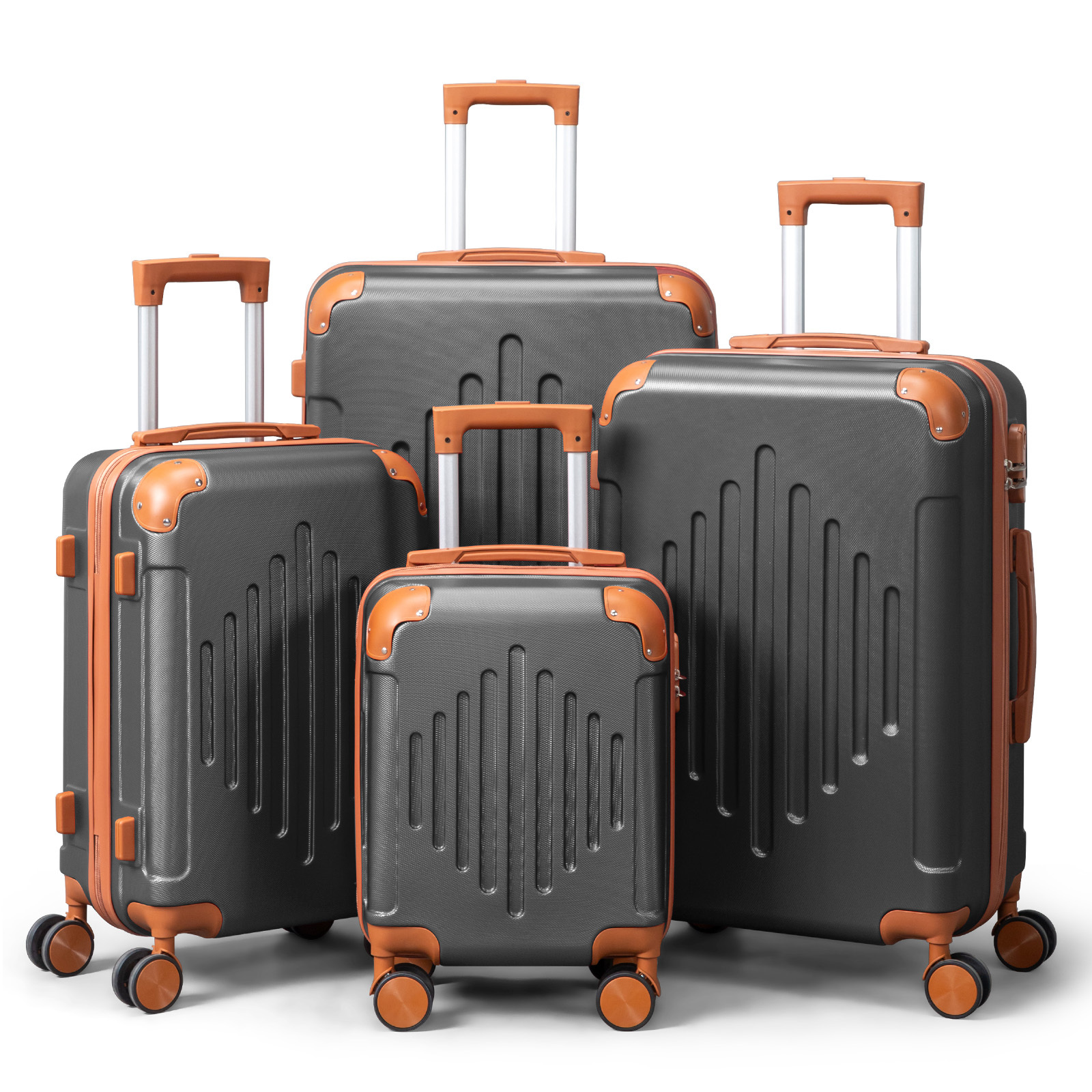 Image of 4pcs Hard Shell Luggage Set - Expandable, Lightweight Hardside Suitcase With 360° Spinner Wheels (12/16/20/24/28 Inch) - And Brown