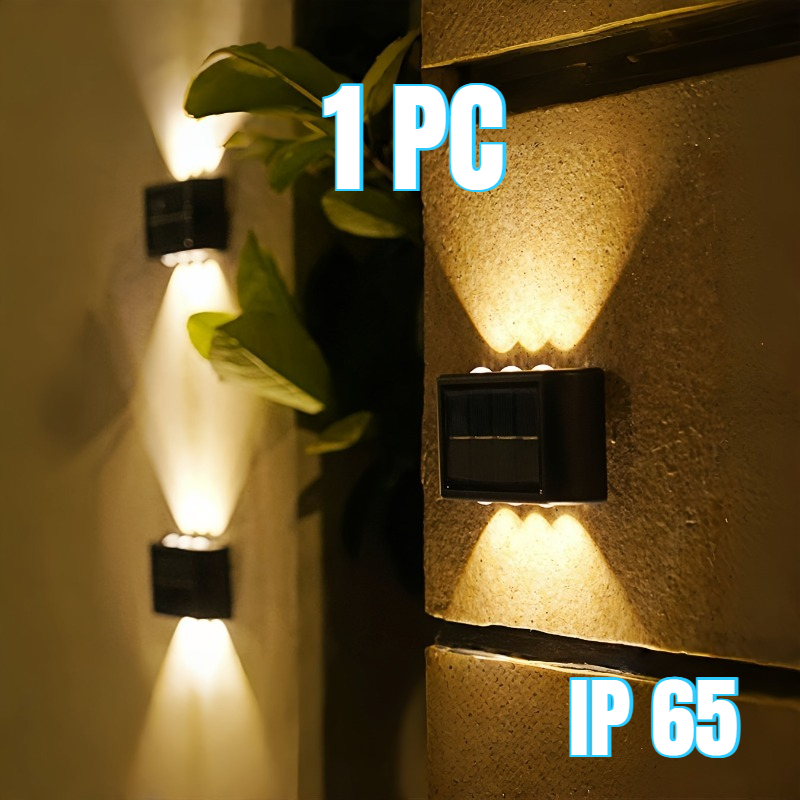 E-shop 6 LEDs Solarbetriebene Doppelkopf-Wandlampe für Außen, IP65, inklusive Batterien, , sanftes Licht, Blendschutzbeleuchtung, geeignet für Hof,