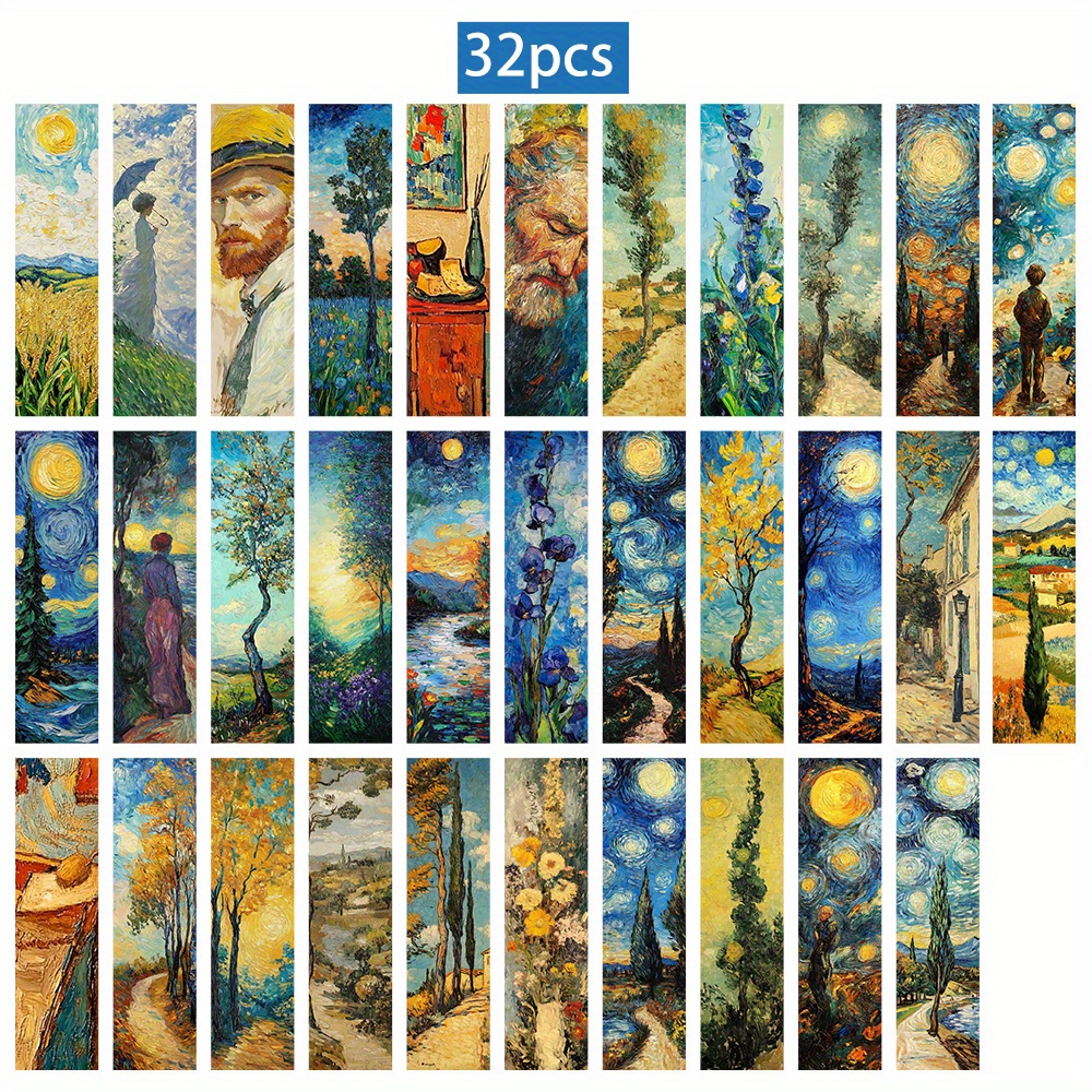 TEMU 32pcs, Vintage Van Gogh Starry Sky Series Bookmarks, Van Gogh Landscape Bookmarks, Practical And Durable Reading Markers, For Book Lovers,