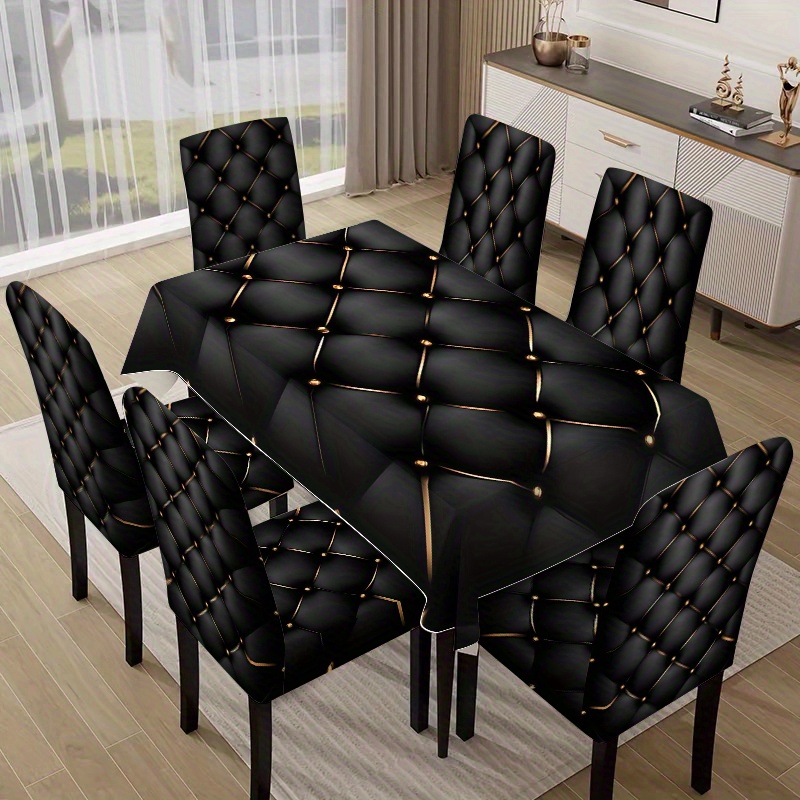 TEMU 5pcs/7pcs Tablecloth And Chair Cover Set, (5pcs Includes 4 Chair Covers And 1 Tablecloth) (7pcs Includes 6 Chair Covers And 1 Tablecloth)