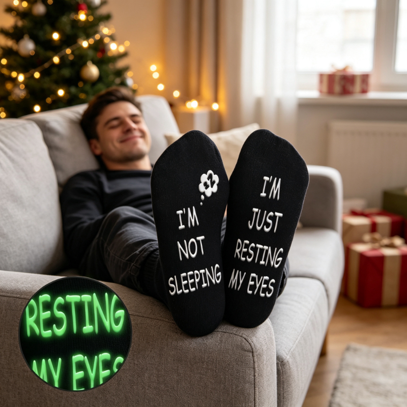 TEMU 1 Pair Men's Fun Slogan Print Mid-calf Socks, Novelty Running Socks, Soft And Breathable, Featuring " Sleeping, I'm Just Resting " Pattern,