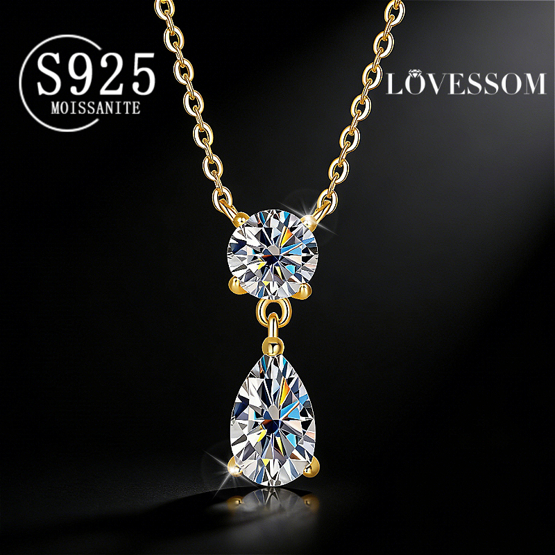 Men's & Women's 925 Silver Teardrop Moissanite Pendant Necklace