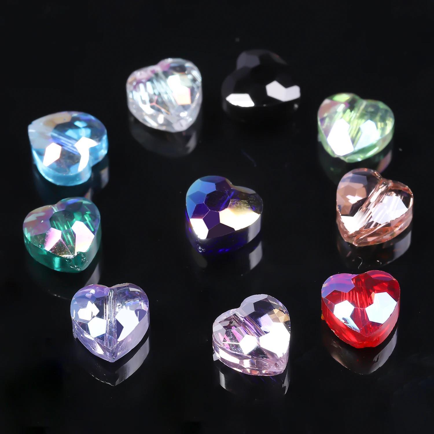 TEMU 100pz 8Mm Perle di Artificiali a Forma di Cuore di Pesca Miste Colorate, Perline di Vetro Lucide con Taglio a a Forma di Cuore per Creazione di