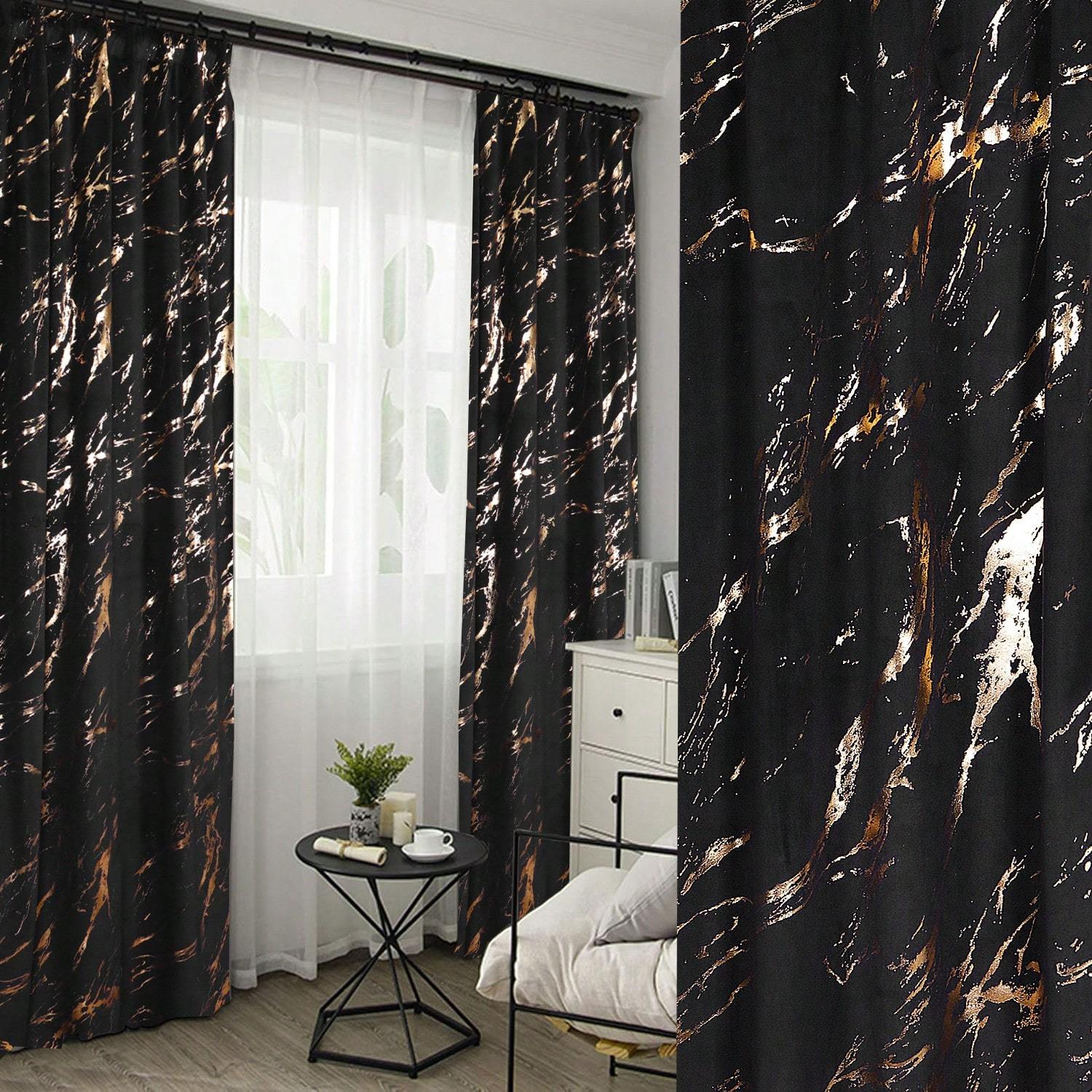 TEMU High-quality Velvet Blackout Curtain, Decorated With A Marble Pattern In Golden Or Silver, 1pc. Design And Texture Of Thick Material. It With A