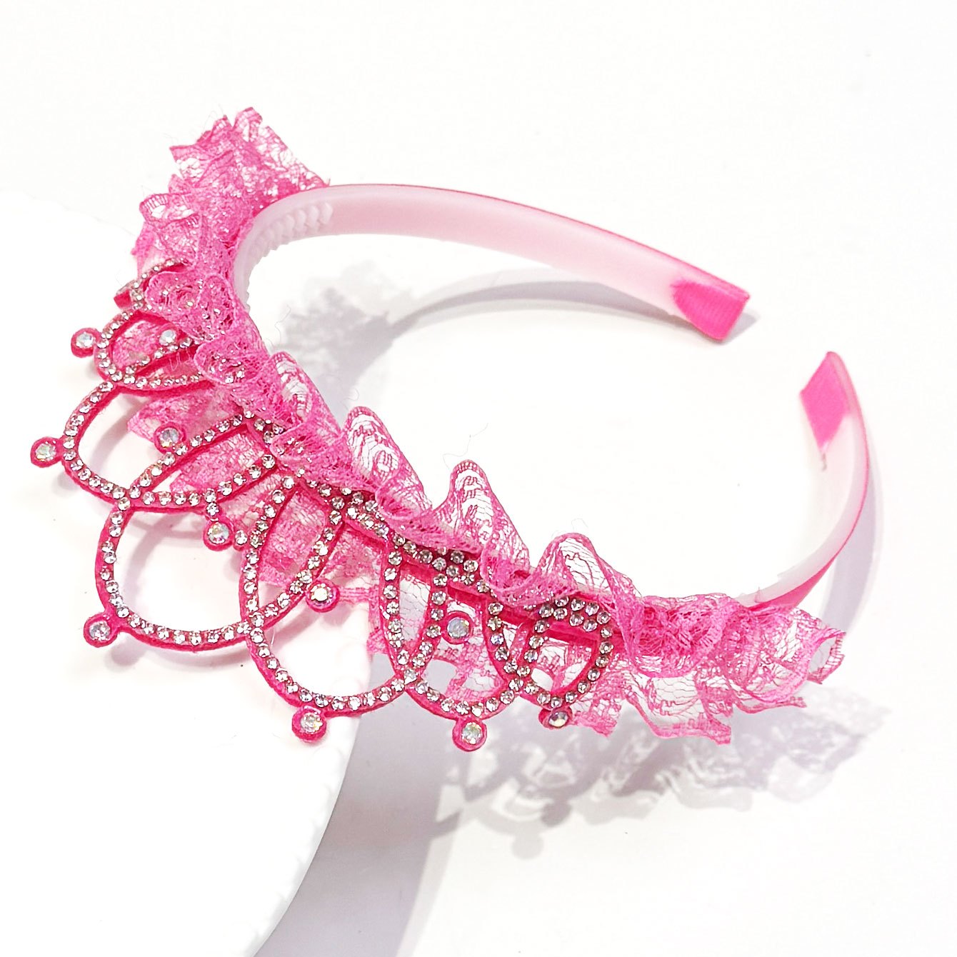 TEMU 1/2/4 Pink Lace Rhinestone 3d Crown Headband Hair Additions