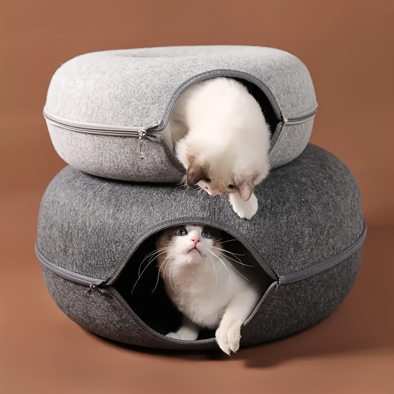 Play Donut-Shaped Cat Bed & Interactive Felt Tunnel