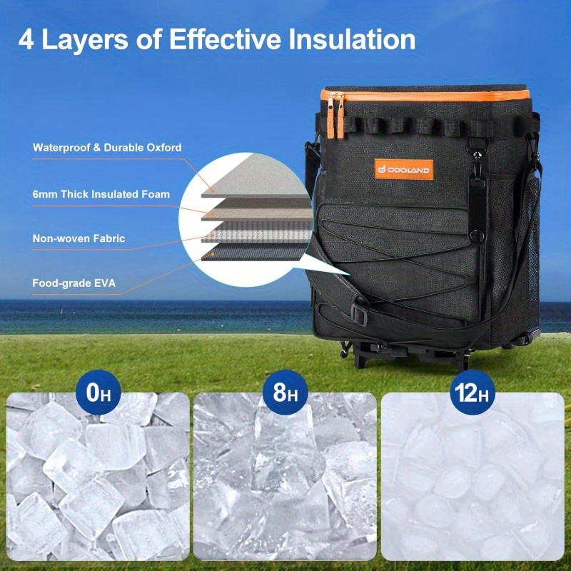 Odoland Heavy-Duty 48 Can Cooler with Wheels & Handle - Collapsible Ice Chest, Locking Wheels, Side Pockets - Portable Camping, Party, Tailgating Cooler for Outdoor, Grocery, Delivery - Holds 48 Cans/72 Bottles, Outdoor Cooling, Compact Design, Reinforced Fabric, Party Hosts