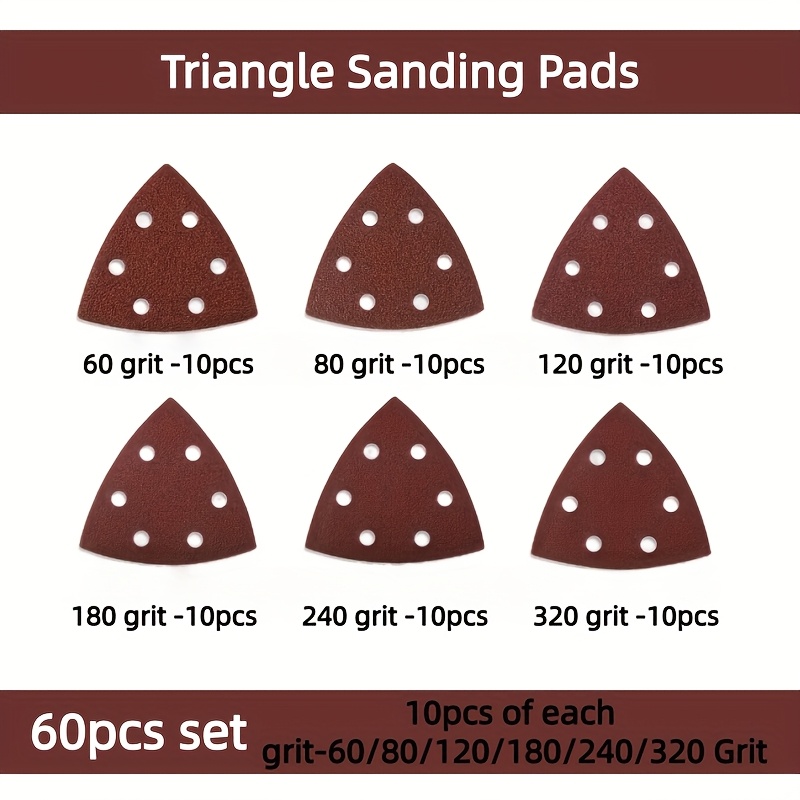 60pcs Triangle Sanding Pad Set, Mouse Sanding Pad 6-hole Sandpaper 60/80/120/180/240/320 Grit For Triangle Sander/multifunctional Sander