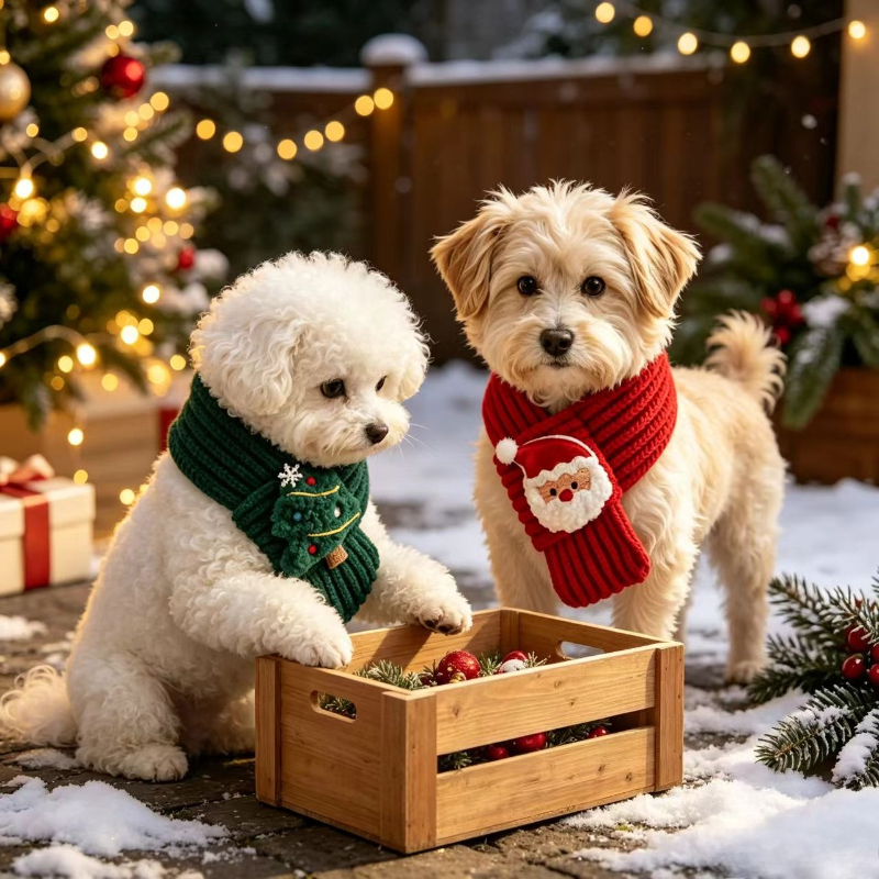 TEMU 2pcs Pack 2pcs Knitted Christmas Pet Scarves Suitable For Small , Warm Winter Neck Covers With Santa & Tree Collars, Cozy Holiday Apparel For,