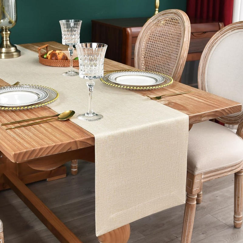 TEMU . Landhausstil-Tischläufer passend für Esstisch – Reines Beige, rechteckig, rustikale Landhausdeko mit neutralen , Läufer passend für moderne &