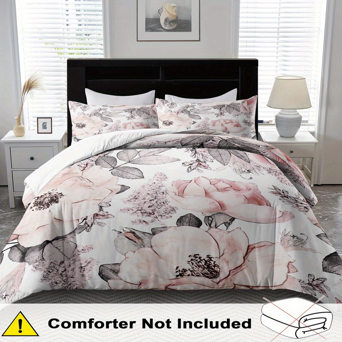 TEMU 2/ 3pcs Quilt Cover Set, Floral Print Duvet Cover Set, King Bedding, Polyester Machine Washable, Quilt Decoration, Bedroom , Birthday Gift