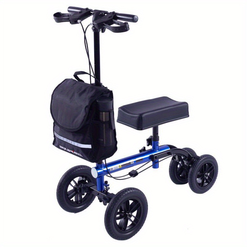 Knee Scooter Walker with 25.4 cm Tires Dual Brakes and Storage Bag for Leg Ankle Foot Mobility Support Blue