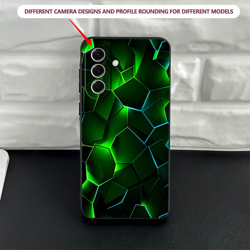 TEMU Phone Case - Neon Green Pattern Tpu Black Phone Case, Suitable For Galaxy A56 A26#5g A73#5g A72 A55 A54#5g A53#5g A52s#5g A52 A42#5g A36 A35#5g