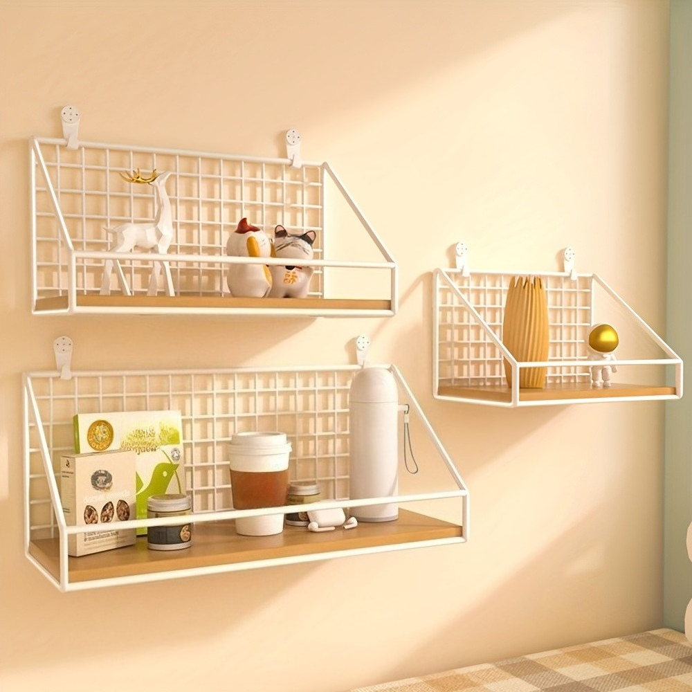 Image of 3pcs Wall Mounted Heavy-duty Storage Basket - Rust Proof Iron Hanging Shelf, Suitable For Kitchen, Bathroom, Bedroom And Office, Space Wall Mounted Storage Cabinet