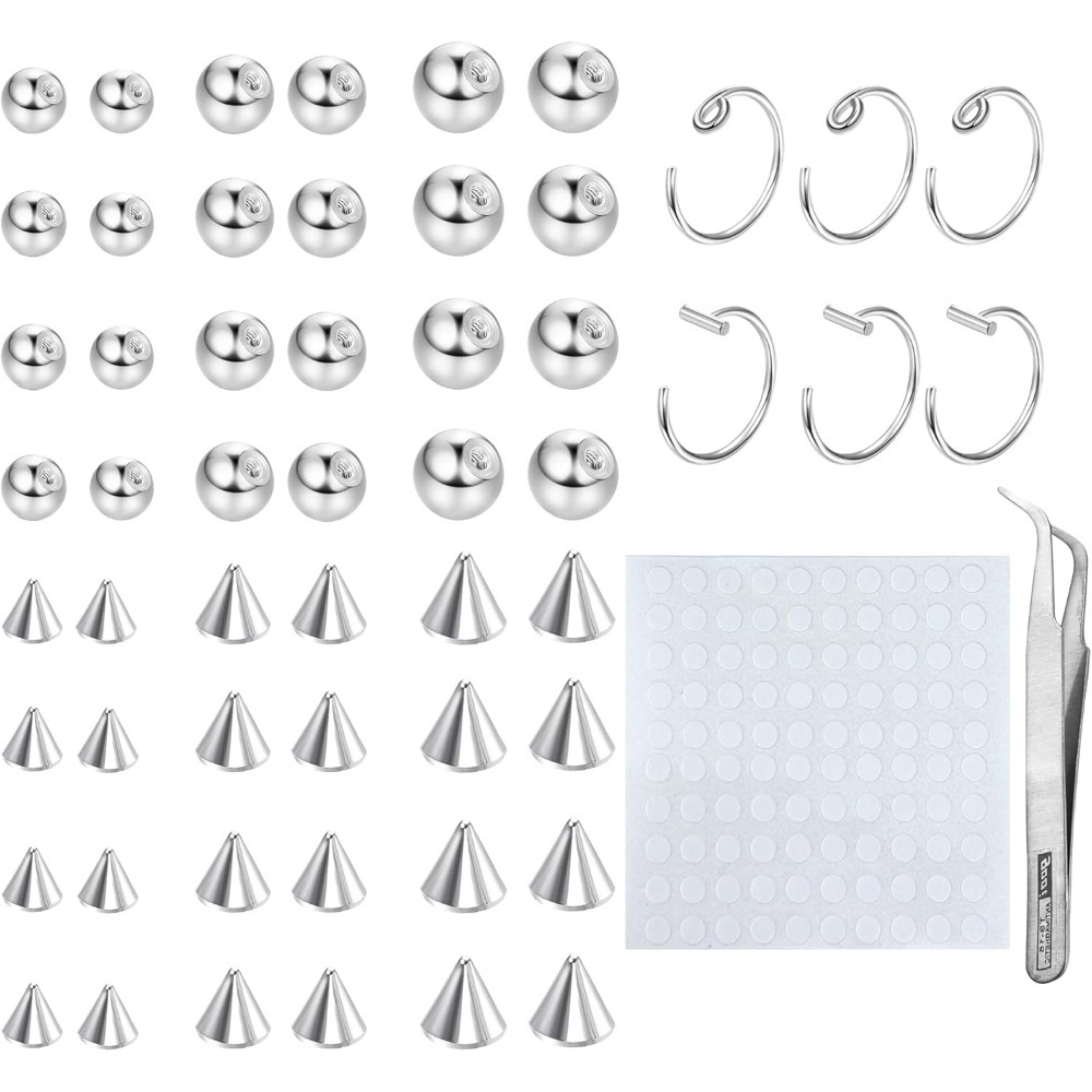 Image of 56pcs Fake Eyebrow Ring Fake Lip Labret Studs Replacement Balls Spike With Sticker Non-piercing Nose Rings Hoop Body Jewelry Fake Skin Piercing 3mm 4mm 5mm