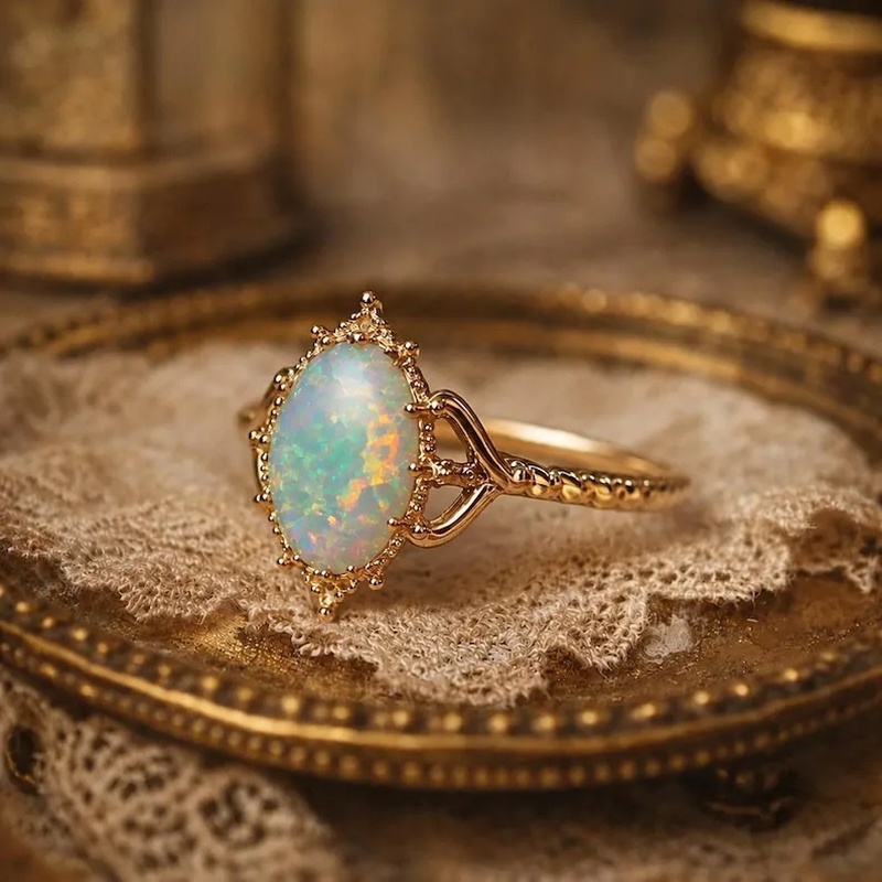 Women's Oval Synthetic Opal Engagement Ring