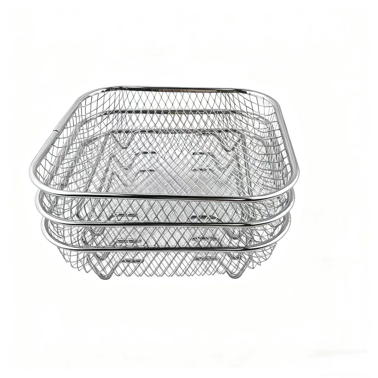TEMU Accessoire spécial pour friteuse en acier inoxydable de 18 cm / 3 pièces, support multifonctionnel en : panier de cuisson de rangement carré et