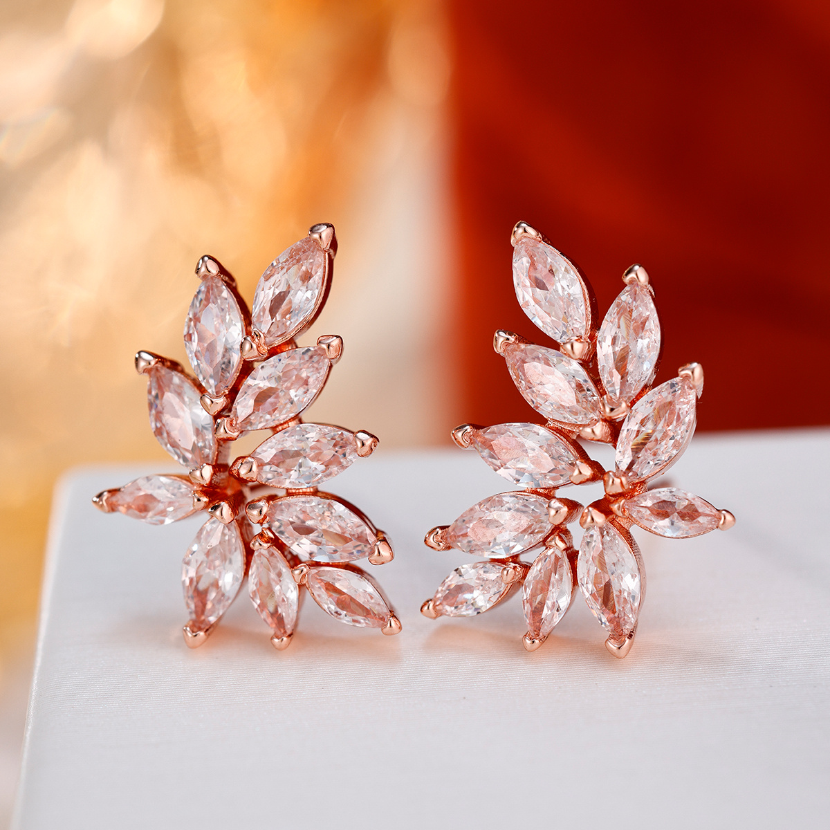 Women's Copper Angel Wings Stud Earrings with Zirconia