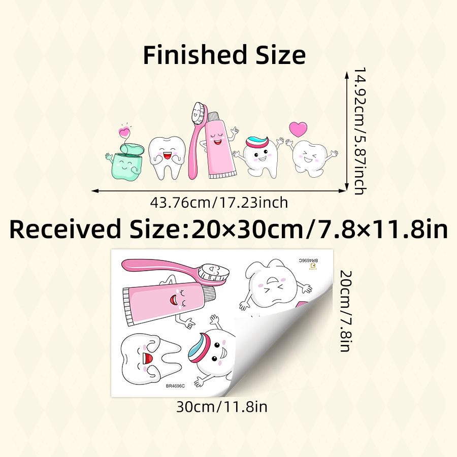 Image of 1 Sheet Dental Health Wall Stickers With Cute Tooth Characters, Toothbrush And Floss Designs, Removable Peel And Stick Decals For Bathroom Decor, Oral Care Theme Art