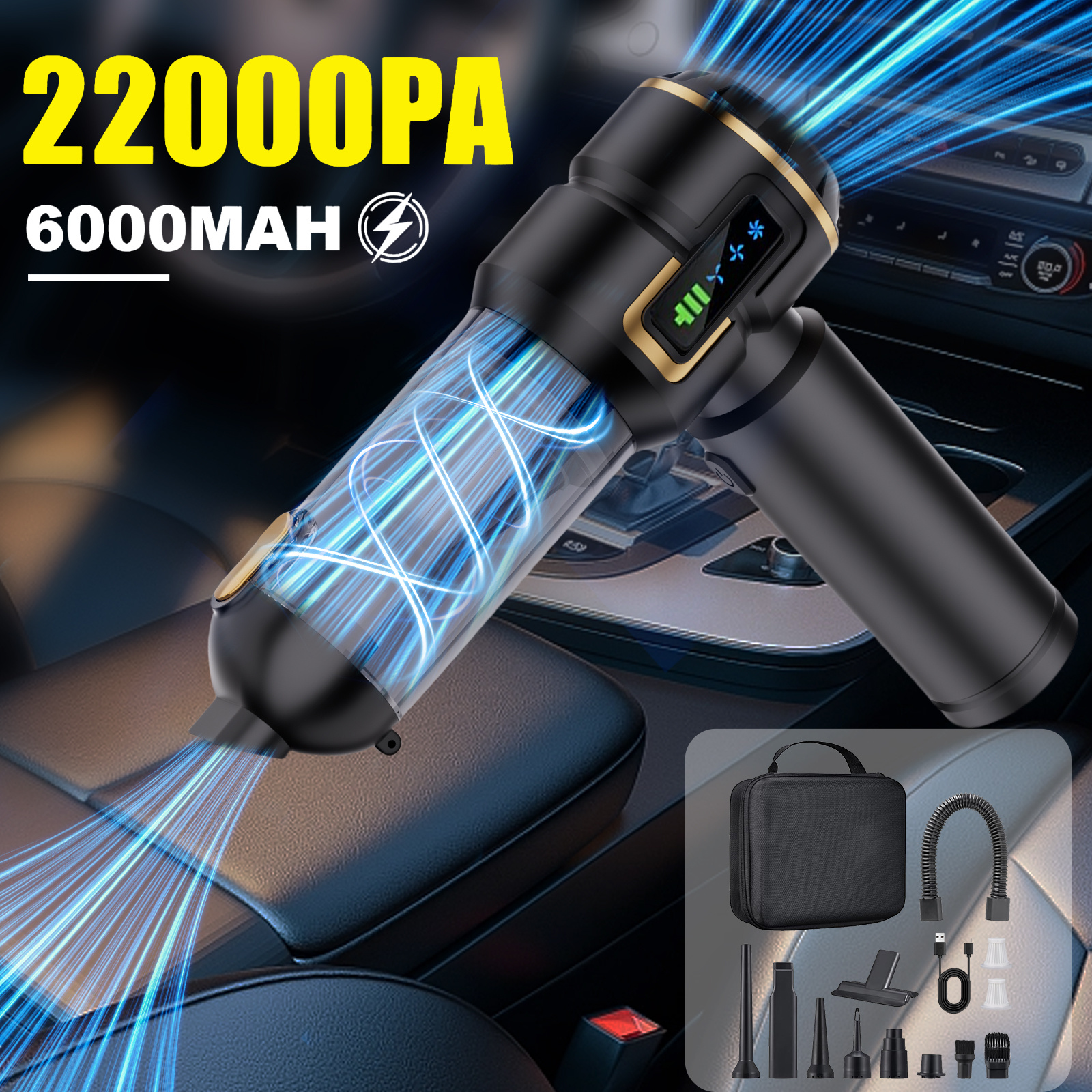 22000Pa Strong Suction Handheld Vacuum - Cordless Car & Home Use, Mini Portable Cleaner for Pet Hair/Sofa/Carpets with   Dust Emptying