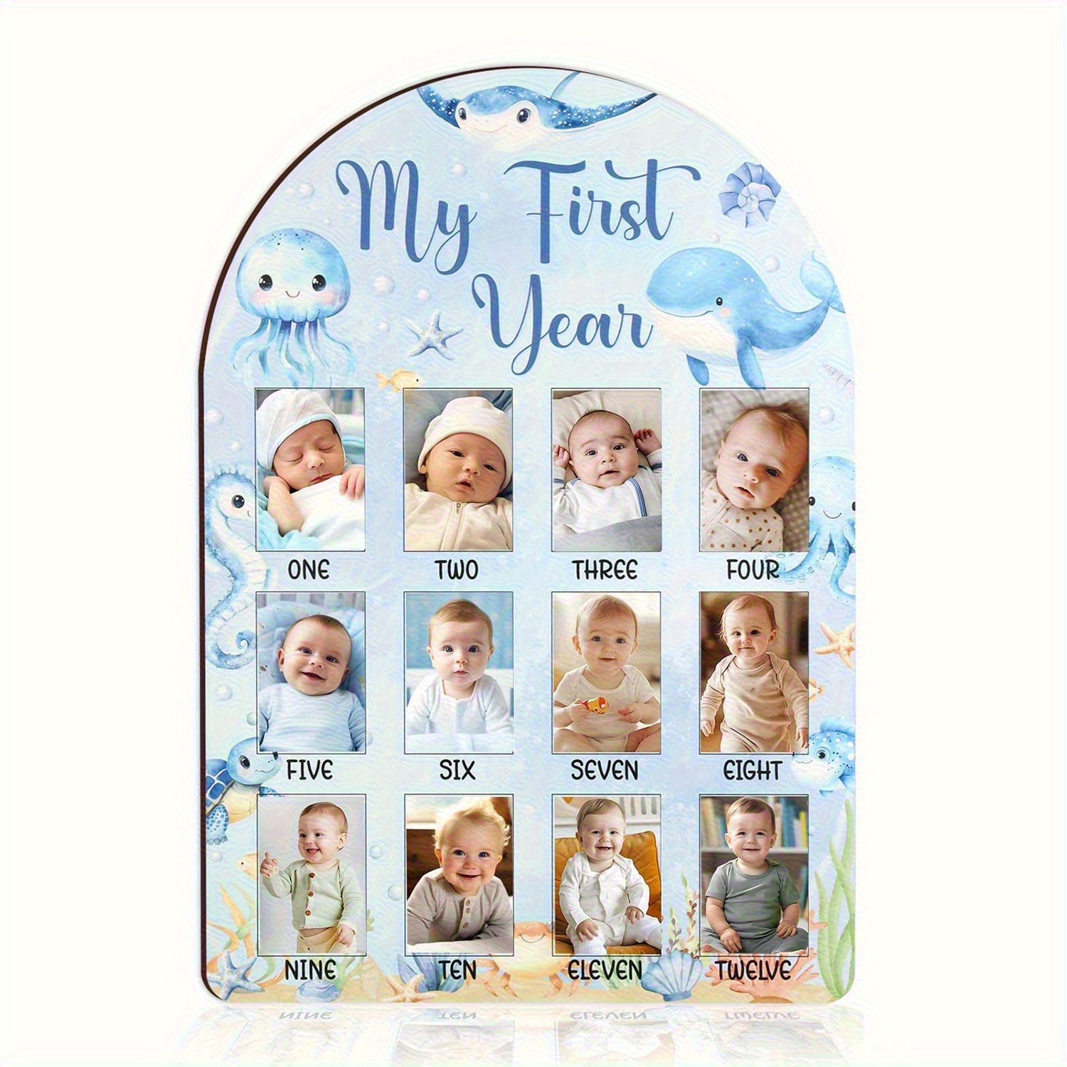 TEMU 2d Flat - 2d Plane, 1pc " Year" Photo Frame - Blue Wooden, Showcases 12-month Milestones, Suitable For Newborns, Ideal For 1st Birthday