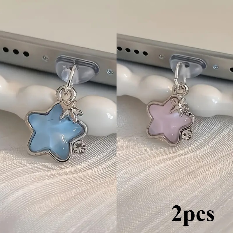 TEMU 2 pièces de Nouveau Bouchon -Poussière Étoile Diamant Compatible avec iPhone, Type-C et Ports de Charge Android